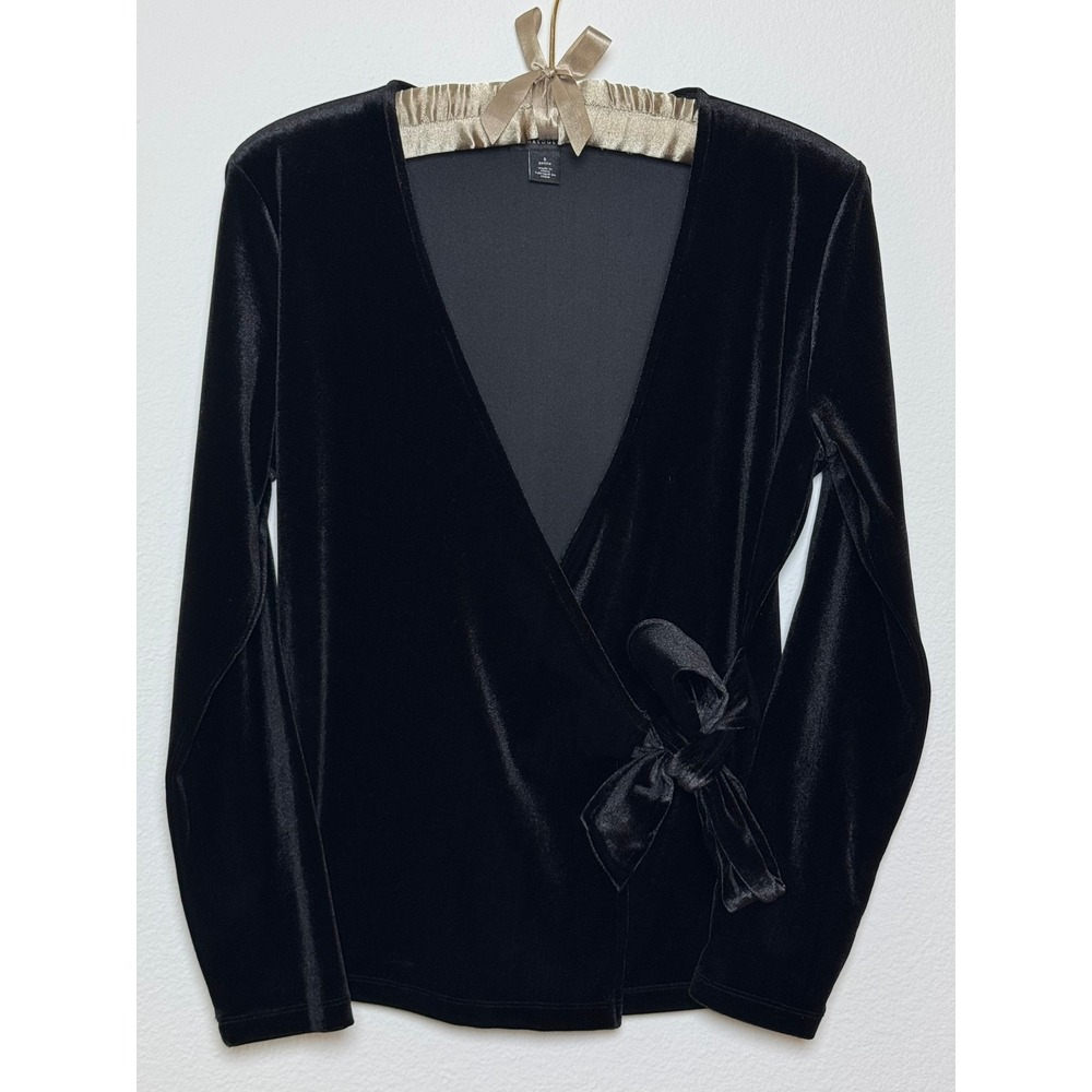 Whimsigoth Velvet Wrap Top Small Petite Black Goth Holiday Festive Dressy